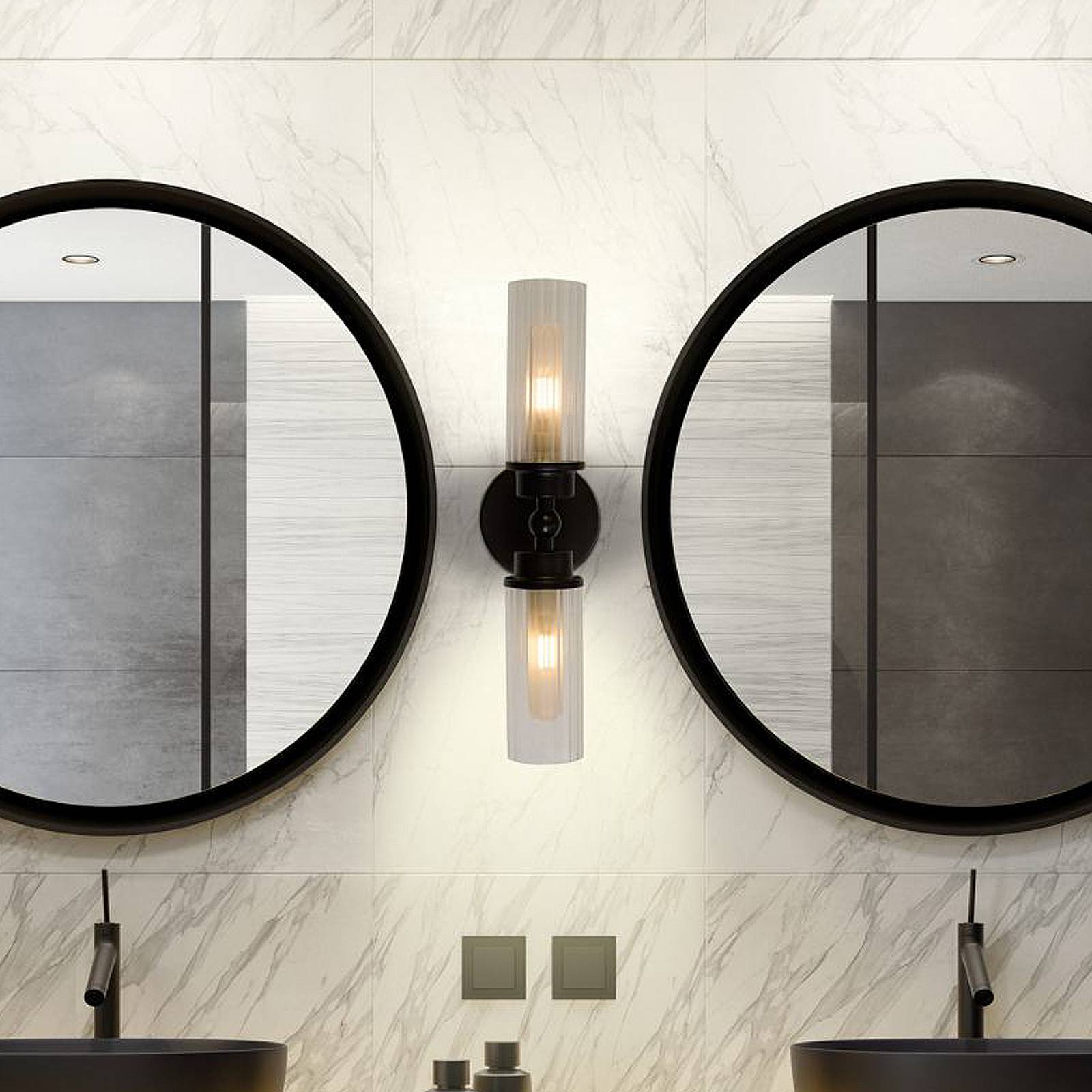 Wandleuchte Imperial, schwarz, 2-flammig, Stahl, Glas, IP44 Wandleuchte Imperial, schwarz, 2-flammig, Stahl, Glas, IP44 von Searchlight