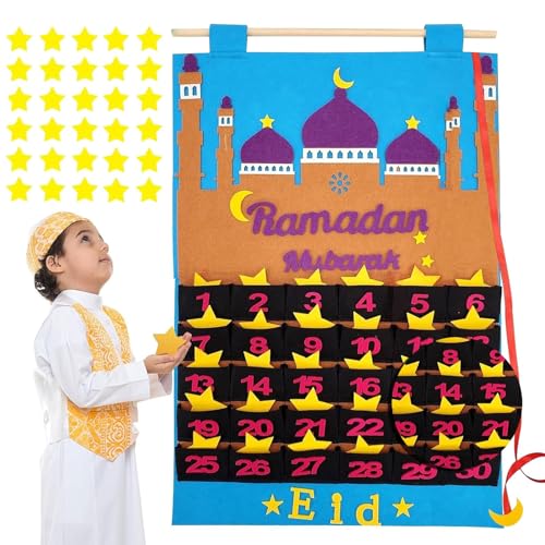 Seasboes Ramadan Kalender Countdown, Ramadankalender 2024, Ramadan Adventskalender, 30 Tage Eid Mubarak Kalender Filz, Countdown Eid al-Fitr Ramadan Deko, Ramadan Mubarak Adventskalender für Kinder von Seasboes