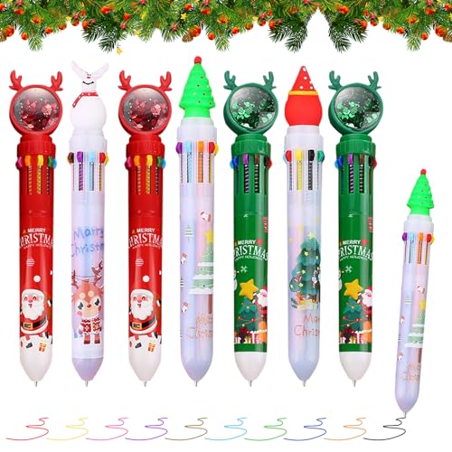 Seasboes Weihnachten Kugelschreiber, 7 Stück Weihnachts-Cartoon-Gel-Tintenroller, Einziehbare Kugelschreiber, Weihnachtskugelschreiber, Mehrfarbig Gelschreiber Weihnachten für Kinder Schulbedarf von Seasboes