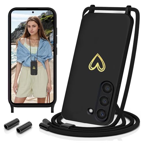 Sebor Handykette für Samsung Galaxy S23 Hülle mit Band, Silikon Handyhülle mit Kette Gold Herz Muster Necklace Schutzhülle Stoßfest mit Abnehmbar Kordel zum Umhängen für S23 5G, Schwarz Sebor Handykette für Samsung Galaxy S23 Hülle mit Band, Silikon Handyhülle mit Kette Gold Herz Muster Necklace Schutzhülle Stoßfest mit Abnehmbar Kordel zum Umhängen für S23 5G, Schwarz von Sebor