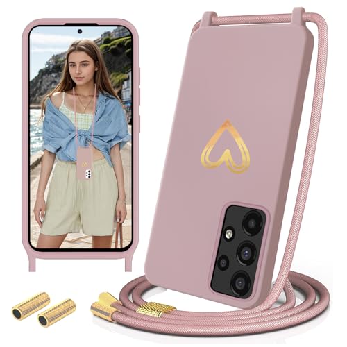 Sebor Handykette Hülle für Samsung Galaxy A53 5G HandyHandyhülle mit Band, Gold Liebesherz Necklace Kette Schutzhülle Silikon Stoßfest mit Abnehmbar Kordel zum Umhängen für Samsung A53 5G, Rosa Sebor Handykette Hülle für Samsung Galaxy A53 5G HandyHandyhülle mit Band, Gold Liebesherz Necklace Kette Schutzhülle Silikon Stoßfest mit Abnehmbar Kordel zum Umhängen für Samsung A53 5G, Rosa von Sebor