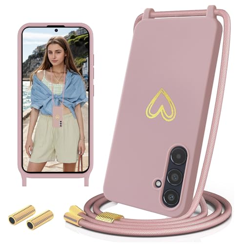 Sebor Handykette Hülle für Samsung Galaxy A54 5G Handyhülle mit Band, Gold Liebesherz Necklace Kette Schutzhülle Silikon Stoßfest mit Abnehmbar Kordel zum Umhängen für Samsung A54 5G, Rosa Sebor Handykette Hülle für Samsung Galaxy A54 5G Handyhülle mit Band, Gold Liebesherz Necklace Kette Schutzhülle Silikon Stoßfest mit Abnehmbar Kordel zum Umhängen für Samsung A54 5G, Rosa von Sebor