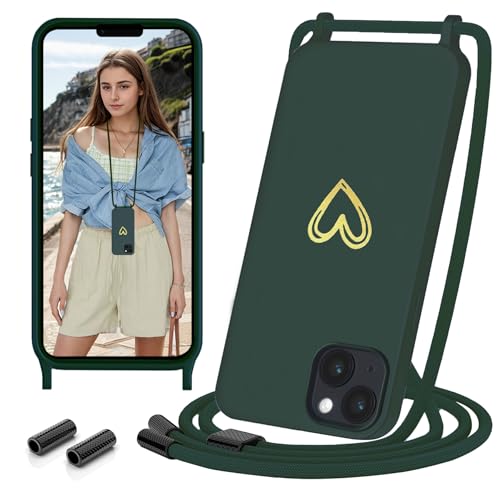 Sebor Handykette Hülle für iPhone 13 Handyhülle mit Band, Gold Liebesherz Necklace Kette Schutzhülle Silikon Stoßfest mit Abnehmbar Kordel zum Umhängen für iPhone 13 6,1", Grün Sebor Handykette Hülle für iPhone 13 Handyhülle mit Band, Gold Liebesherz Necklace Kette Schutzhülle Silikon Stoßfest mit Abnehmbar Kordel zum Umhängen für iPhone 13 6,1", Grün von Sebor
