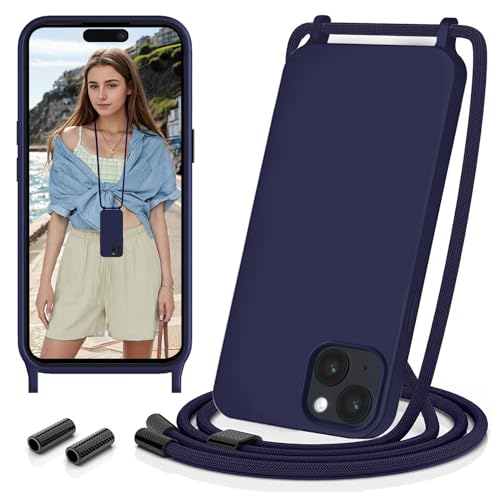 Sebor Handykette Hülle für iPhone 15 Handyhülle mit Band, Necklace Kette Schutzhülle Silikon Stoßfest mit Abnehmbar Kordel zum Umhängen für iPhone 15 6,1", Dunkelblau Sebor Handykette Hülle für iPhone 15 Handyhülle mit Band, Necklace Kette Schutzhülle Silikon Stoßfest mit Abnehmbar Kordel zum Umhängen für iPhone 15 6,1", Dunkelblau von Sebor