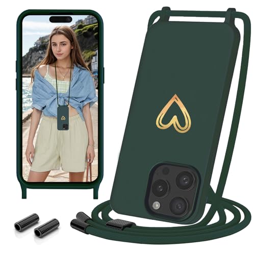 Sebor Handykette Hülle für iPhone 15 Pro Handyhülle mit Band, Gold Liebesherz Necklace Kette Schutzhülle Silikon Stoßfest mit Abnehmbar Kordel zum Umhängen für iPhone 15 Pro 6,1", Grün Sebor Handykette Hülle für iPhone 15 Pro Handyhülle mit Band, Gold Liebesherz Necklace Kette Schutzhülle Silikon Stoßfest mit Abnehmbar Kordel zum Umhängen für iPhone 15 Pro 6,1", Grün von Sebor