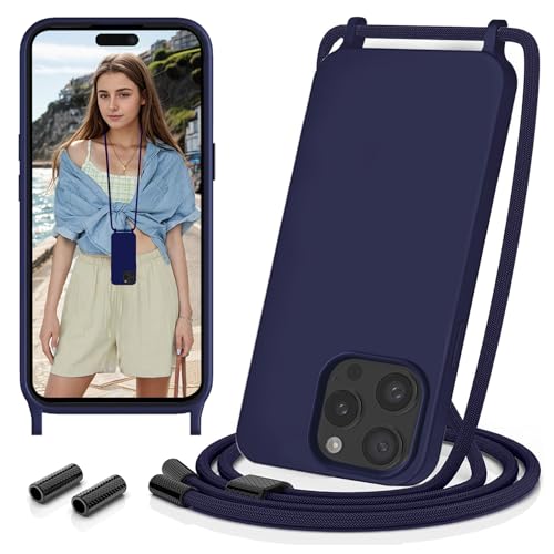 Sebor Handykette Hülle für iPhone 15 Pro Handyhülle mit Band, Necklace Kette Schutzhülle Silikon Stoßfest mit Abnehmbar Kordel zum Umhängen für iPhone 15 Pro 6,1", Dunkelblau Sebor Handykette Hülle für iPhone 15 Pro Handyhülle mit Band, Necklace Kette Schutzhülle Silikon Stoßfest mit Abnehmbar Kordel zum Umhängen für iPhone 15 Pro 6,1", Dunkelblau von Sebor