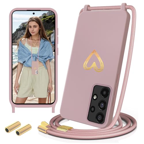 Sebor Handykette für Samsung Galaxy A52 4G/5G & Samsung A52s 5G Hülle mit Band, Necklace Handyhülle Silikon mit Kette für zum Umhängen, Gold Herz Muster Schutzhülle Stoßfest mit Abnehmbar Kordel, Rosa Sebor Handykette für Samsung Galaxy A52 4G/5G & Samsung A52s 5G Hülle mit Band, Necklace Handyhülle Silikon mit Kette für zum Umhängen, Gold Herz Muster Schutzhülle Stoßfest mit Abnehmbar Kordel, Rosa von Sebor