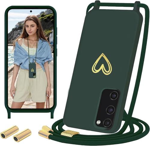 Sebor Handykette für Samsung Galaxy S20 FE 4G/5G Hülle mit Band, Silikon Handyhülle mit Kette Gold Herz Muster Necklace Schutzhülle Stoßfest mit Abnehmbar Kordel zum Umhängen für Samsung S20 FE, Grün Sebor Handykette für Samsung Galaxy S20 FE 4G/5G Hülle mit Band, Silikon Handyhülle mit Kette Gold Herz Muster Necklace Schutzhülle Stoßfest mit Abnehmbar Kordel zum Umhängen für Samsung S20 FE, Grün von Sebor