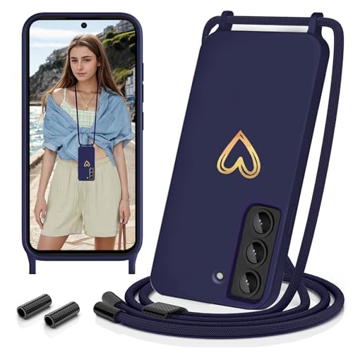 Sebor Handykette für Samsung Galaxy S21 FE 5G Hülle mit Band, Necklace Handyhülle mit Kette für zum Umhängen, Gold Liebesherz Silikon Stoßfest Schutzhülle mit Abnehmbar Kordel, Dunkelblau Sebor Handykette für Samsung Galaxy S21 FE 5G Hülle mit Band, Necklace Handyhülle mit Kette für zum Umhängen, Gold Liebesherz Silikon Stoßfest Schutzhülle mit Abnehmbar Kordel, Dunkelblau von Sebor