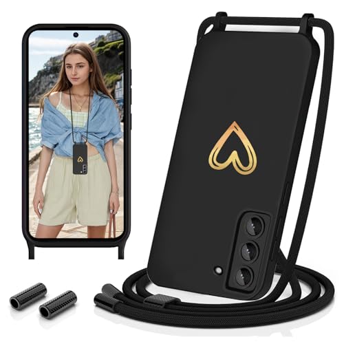 Sebor Handykette für Samsung Galaxy S21 FE 5G Hülle mit Band, Silikon Handyhülle mit Kette Gold Herz Muster Necklace Schutzhülle Stoßfest mit Abnehmbar Kordel zum Umhängen für S21 FE 6,4", Schwarz Sebor Handykette für Samsung Galaxy S21 FE 5G Hülle mit Band, Silikon Handyhülle mit Kette Gold Herz Muster Necklace Schutzhülle Stoßfest mit Abnehmbar Kordel zum Umhängen für S21 FE 6,4", Schwarz von Sebor