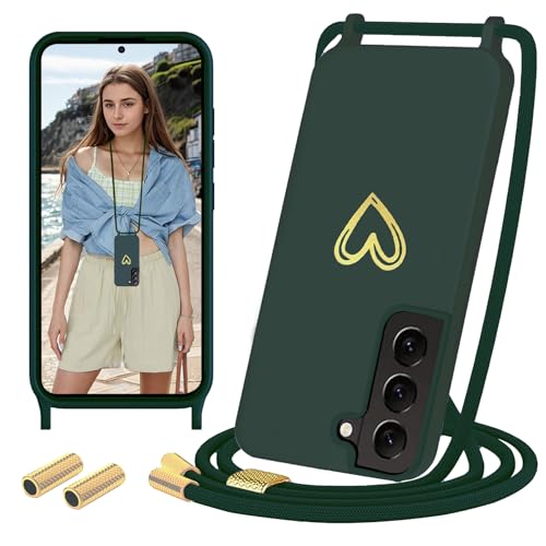 Sebor Handykette für Samsung Galaxy S22 5G Hülle mit Band, Gold Herz Muster Necklace Handyhülle Silikon Stoßfest Schutzhülle mit Abnehmbar Kordel zum Umhängen für Samsung S22 5G, Grün Sebor Handykette für Samsung Galaxy S22 5G Hülle mit Band, Gold Herz Muster Necklace Handyhülle Silikon Stoßfest Schutzhülle mit Abnehmbar Kordel zum Umhängen für Samsung S22 5G, Grün von Sebor