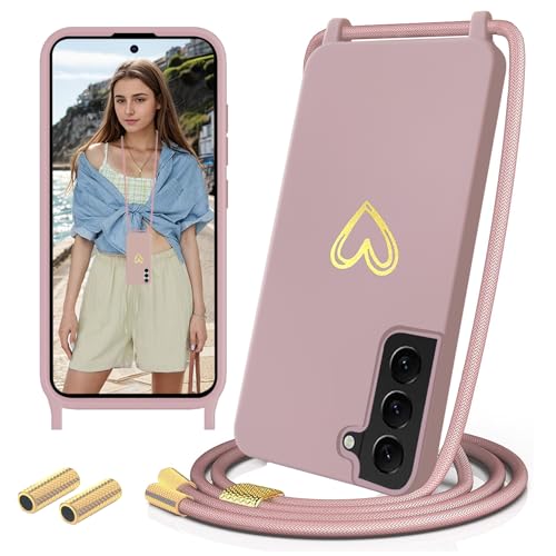 Sebor Handykette für Samsung Galaxy S22 Hülle mit Band, Silikon Handyhülle mit Kette Gold Herz Muster Necklace Schutzhülle Stoßfest mit Abnehmbar Kordel zum Umhängen für Samsung Galaxy S22, Rosa Sebor Handykette für Samsung Galaxy S22 Hülle mit Band, Silikon Handyhülle mit Kette Gold Herz Muster Necklace Schutzhülle Stoßfest mit Abnehmbar Kordel zum Umhängen für Samsung Galaxy S22, Rosa von Sebor