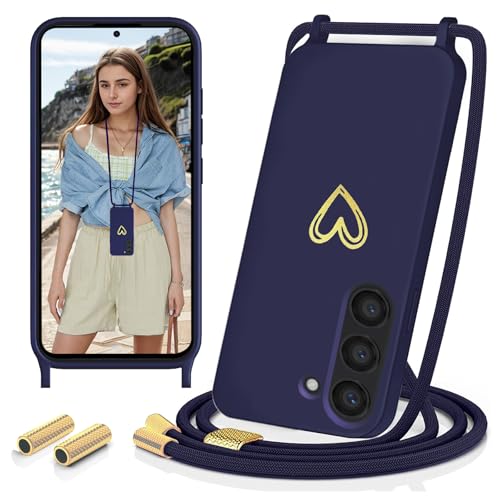 Sebor Handykette für Samsung Galaxy S23 5G Hülle mit Band, Necklace Handyhülle mit Kette für zum Umhängen, Gold Liebesherz Silikon Stoßfest Schutzhülle mit Abnehmbar Kordel für S23 5G, Dunkelblau Sebor Handykette für Samsung Galaxy S23 5G Hülle mit Band, Necklace Handyhülle mit Kette für zum Umhängen, Gold Liebesherz Silikon Stoßfest Schutzhülle mit Abnehmbar Kordel für S23 5G, Dunkelblau von Sebor