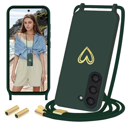 Sebor Handykette für Samsung Galaxy S23 Hülle mit Band, Gold Herz Muster Necklace Kette Handyhülle Silikon Stoßfest Schutzhülle mit Abnehmbar Kordel zum Umhängen für S23 5G, Grün Sebor Handykette für Samsung Galaxy S23 Hülle mit Band, Gold Herz Muster Necklace Kette Handyhülle Silikon Stoßfest Schutzhülle mit Abnehmbar Kordel zum Umhängen für S23 5G, Grün von Sebor