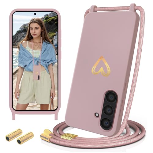 Sebor Handykette für Samsung Galaxy S24 5G Hülle mit Band, Necklace Handyhülle Silikon mit Kette für zum Umhängen, Gold Herz Muster Schutzhülle Stoßfest mit Abnehmbar Kordel für Samsung S24 5G, Rosa Sebor Handykette für Samsung Galaxy S24 5G Hülle mit Band, Necklace Handyhülle Silikon mit Kette für zum Umhängen, Gold Herz Muster Schutzhülle Stoßfest mit Abnehmbar Kordel für Samsung S24 5G, Rosa von Sebor