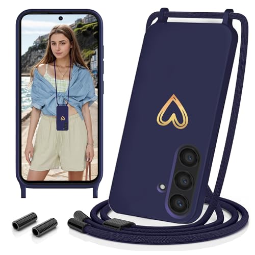 Sebor Handykette für Samsung Galaxy S24 5G Hülle mit Band, Necklace Silikon Handyhülle mit Kette für zum Umhängen, Gold Liebesherz Schutzhülle Stoßfest mit Abnehmbar Kordel, Dunkelblau Sebor Handykette für Samsung Galaxy S24 5G Hülle mit Band, Necklace Silikon Handyhülle mit Kette für zum Umhängen, Gold Liebesherz Schutzhülle Stoßfest mit Abnehmbar Kordel, Dunkelblau von Sebor