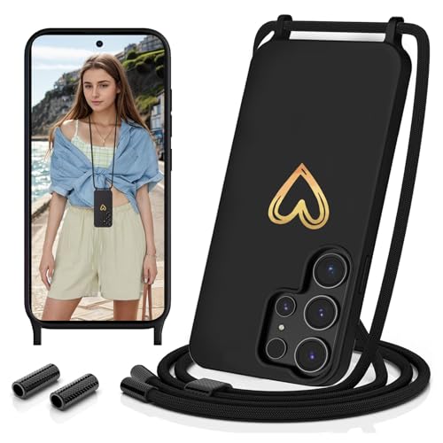 Sebor Handykette für Samsung Galaxy S24 Ultra 5G Hülle mit Band, Gold Herz Muster Necklace Handyhülle Silikon Stoßfest Schutzhülle mit Abnehmbar Kordel zum Umhängen für Samsung S24 Ultra 5G, Schwarz Sebor Handykette für Samsung Galaxy S24 Ultra 5G Hülle mit Band, Gold Herz Muster Necklace Handyhülle Silikon Stoßfest Schutzhülle mit Abnehmbar Kordel zum Umhängen für Samsung S24 Ultra 5G, Schwarz von Sebor