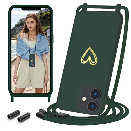Sebor Handykette für iPhone 12 / iPhone 12 Pro Hülle mit Band, Silikon Handyhülle mit Kette Gold Herz Muster Necklace Schutzhülle Stoßfest mit Abnehmbar Kordel zum Umhängen, Grün Sebor Handykette für iPhone 12 / iPhone 12 Pro Hülle mit Band, Silikon Handyhülle mit Kette Gold Herz Muster Necklace Schutzhülle Stoßfest mit Abnehmbar Kordel zum Umhängen, Grün von Sebor