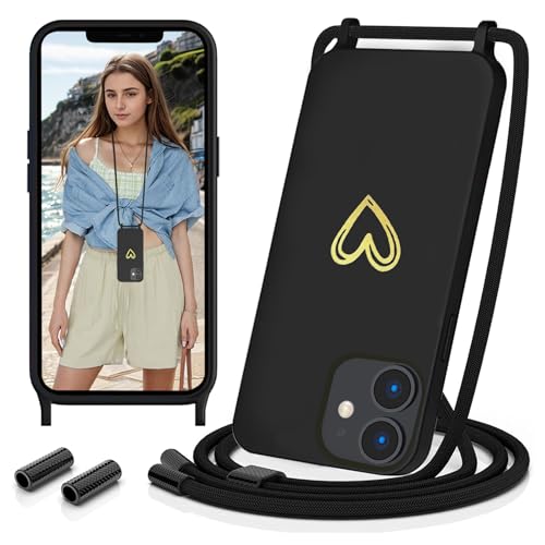 Sebor Handykette für iPhone 12 / iPhone 12 Pro Hülle mit Band, Silikon Handyhülle mit Kette Gold Herz Muster Necklace Schutzhülle Stoßfest mit Abnehmbar Kordel zum Umhängen, Schwarz Sebor Handykette für iPhone 12 / iPhone 12 Pro Hülle mit Band, Silikon Handyhülle mit Kette Gold Herz Muster Necklace Schutzhülle Stoßfest mit Abnehmbar Kordel zum Umhängen, Schwarz von Sebor