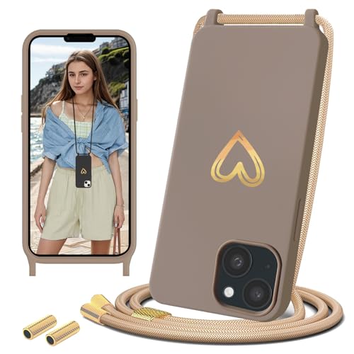 Sebor Handykette für iPhone 13 Hülle mit Band, Gold Herz Muster Handyhülle mit Kette Necklace Silikon Schutzhülle Stoßfest mit Abnehmbar Kordel zum Umhängen für iPhone 13 6,1" - Braun Sebor Handykette für iPhone 13 Hülle mit Band, Gold Herz Muster Handyhülle mit Kette Necklace Silikon Schutzhülle Stoßfest mit Abnehmbar Kordel zum Umhängen für iPhone 13 6,1" - Braun von Sebor