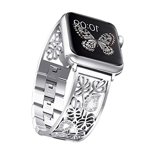 Secbolt Damen-Armband mit Blumen-Design für Apple Watch, 42 mm / 44 mm iWatch Serie 4/3/2/1, Edelstahl, 4 Farben erhältlich von Secbolt