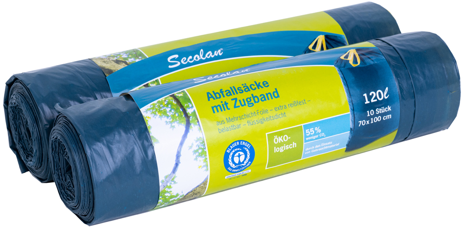 Secolan Abfallsack, mit Zugband, blau/schwarz, 120 Liter von Secolan