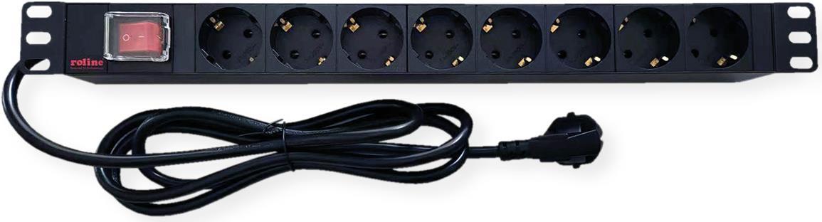 ROLINE 48,30cm (19)-Steckdosenleiste 8fach mit Schalter beleuchtet 1.8m schwarz - Steckdosenleiste - 1,8 m - Rack-Modul (19.07.1619) von ROLINE