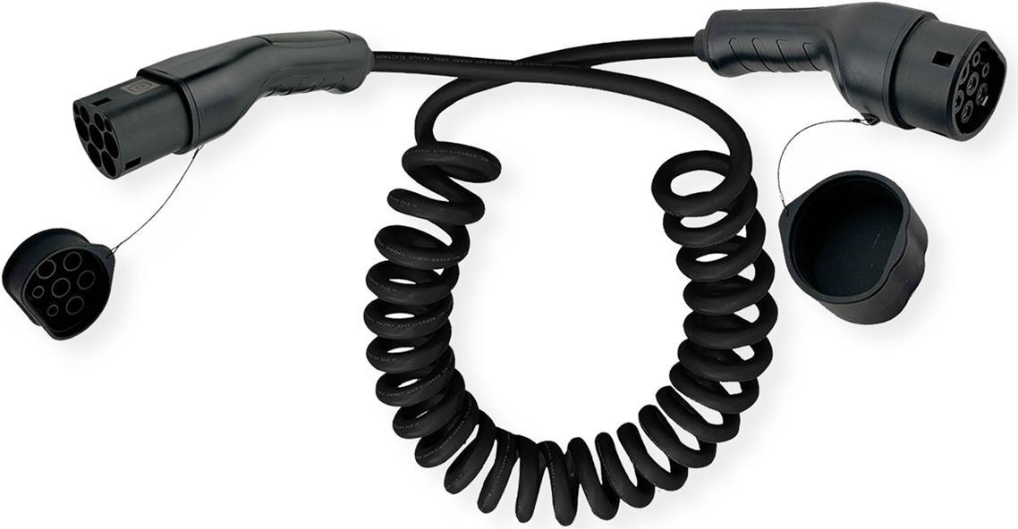 ROLINE E-Auto Ladekabel Typ2, 3-phasig, 480VAC (3P+N+E), 32 A, 22 kW,Spiralkabel, 3 m (19.08.0053) von ROLINE