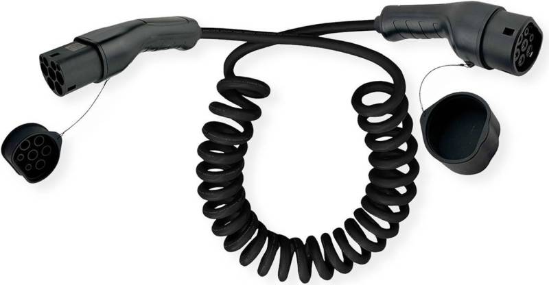 ROLINE E-Auto Ladekabel Typ2, 3-phasig, 480VAC (3P+N+E), 32 A, 22 kW,Spiralkabel, 3 m (19.08.0053) von ROLINE