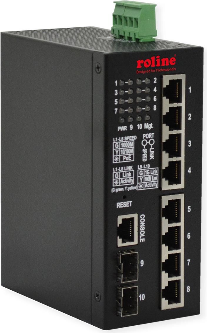 ROLINE Industr. Gigabit Eth. Switch 8x+ 2x dual-speed SFP managed 240W - Switch - 1 Gbps - 10-Port - Power over Ethernet - Managed (21.13.1131) von Secomp