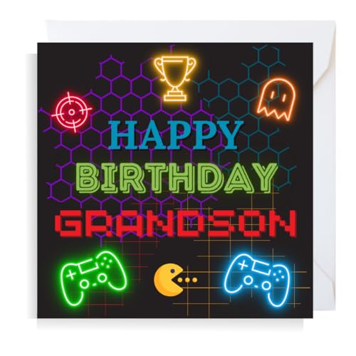 Second Ave Geburtstagskarte für Jungen, Motiv Gamer, Enkel, quadratisch, für Kinder von Second Ave Gift Company