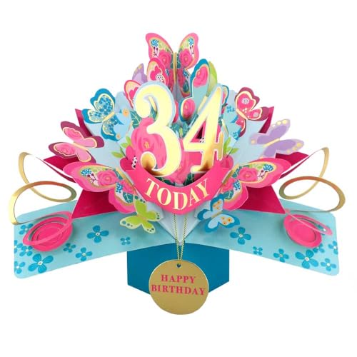 Pop-Up-Grußkarte zum 34. Geburtstag mit Aufschrift "34 Today Love Kate's Pop Up Cards Her Design" POP236MC34 von Second Nature Pop Ups