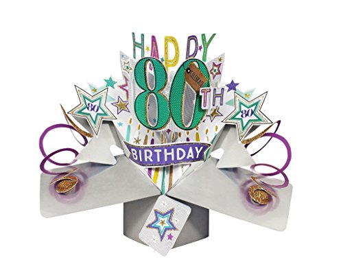 Second Nature Pop Ups Geburtstag Pop Up Card mit"Happy 80th Birthday" Schriftzüge und Sterne von Second Nature Pop Ups