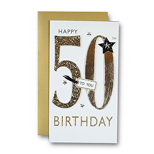 Glückwunschkarte zum 50. Geburtstag, handgefertigt, Champagner-Serie, JGS643 von Second Nature