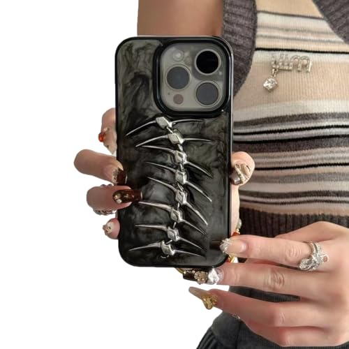 Seconddog Schutzhülle für iPhone 14 Pro, 15,5 cm (6,1 Zoll), cooles Horror, 3D-Skelett, Fischgräten, lustig, Gothic, Halloween, Tropfkleber, Handyhülle für iPhone 14 Pro für Frauen und Mädchen von Seconddog