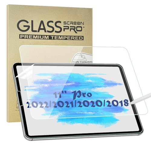 Secpeak 1+1 Displayschutz Kompatibel mit iPad Pro 11 2022/2021/2020/2018/Air 5/4(2022/2020) 10.9", 1 Pcs Papier Schutzfolie für Schreiben Zeichnen, 1 Pcs 9H Temperglas Schutzglas Folie HD Kratzfest von Secpeak