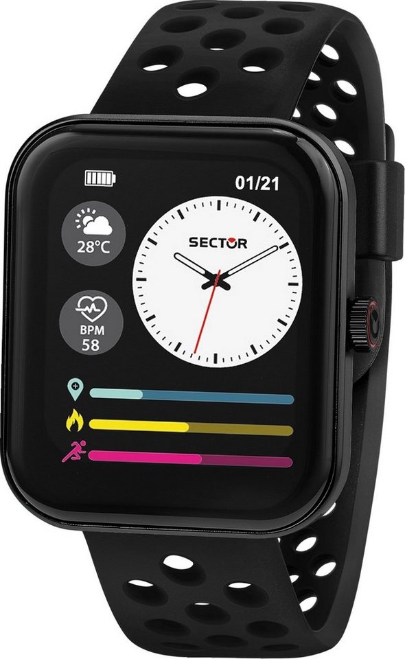 Sector Sector Herren Armbanduhr Analog-Digit Smartwatch (kompatibel ab Android 5.1+ und IOS 8.0), Analog-Digitaluhr, Herren Smartwatch rund, groß (45,5mm), Silikonarmband schwarz, Sport von Sector