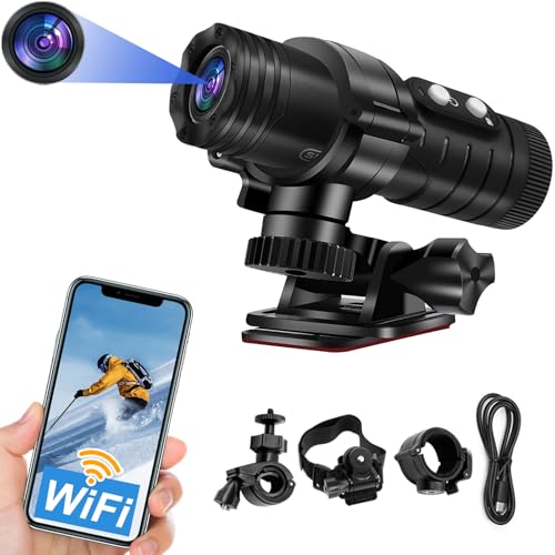 SecuraLen Action Cam, WiFi Helmkamera, 1080P HD & 120° Weitwinkel Motorrad Kamera, Automatische Horizontausrichtung Helmkamera Motorrad für Motorrad & Fahrrad mit großer Batterie für erweiterten Gebra von SecuraLen