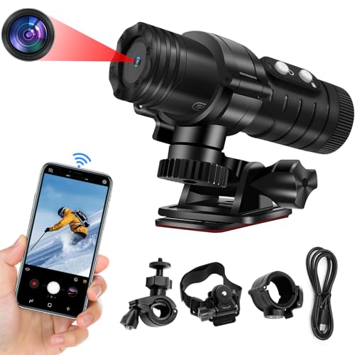 SecuraLen Action Cam, WiFi 1080P HD & 120° Weitwinkel Helmkamera, Automatische Horizontausrichtung Actionkameras für Motorrad & Fahrrad mit großer Batterie für erweiterten Gebrauch von SecuraLen