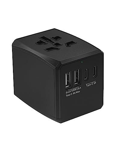 Universal-Reiseadapter, Internationaler Reisestecker mit 4X USB-Anschlüssen, Weltweites Reise-Ladegerät für US/UK/EU/AU, All-in-One-Stecker-Konverter für 150+ Länder (Typ C/G/A/I), Schwarz von Security-01