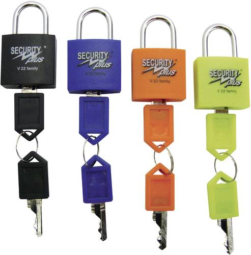 Security Plus V 22-4 Vorhängeschloss 4er Set Neongelb, Blau, Orange, Schwarz Schlüsselschloss von Security Plus