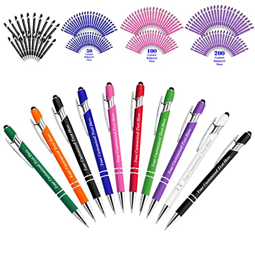 SeeWeLove 10 Stück Personalisierte Stifte in großen Mengen mit Stylus-Spitze - Individueller Druck mit Namen 0,5 mm Soft Touch Medium Kugelschreiber Stiftfreie Personalisierung Schwarze Tinte von SeeWeLove