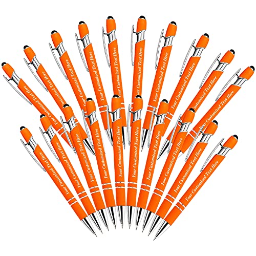 SeeWeLove 20 Stück Personalisierte Stifte in großen Mengen mit Stylus-Spitze - Individueller Druck mit Namen 0,5 mm Soft Touch Medium Kugelschreiber-freie Personalisierung Schwarze Tinte von SeeWeLove