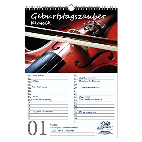 Geburtstagsplaner Geburtstagskalender Klassikzauber DIN A3 Kalender Klassik und Instrumente - Seelenzauber von Seelenzauber