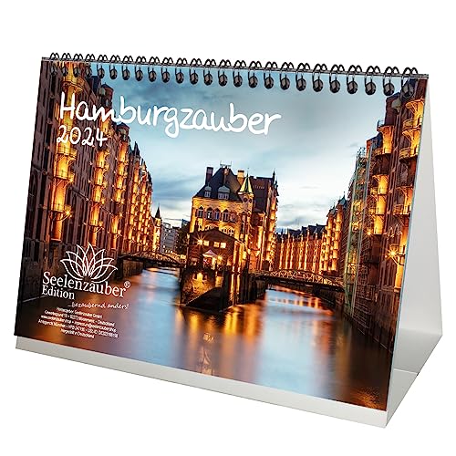 Hamburgzauber DIN A5 Tischkalender für 2024 Deutschland Hafen Küste - Geschenkset Inhalt: 1x Kalender, 1x Weihnachtskarte (insgesamt 2 Teile) von Seelenzauber