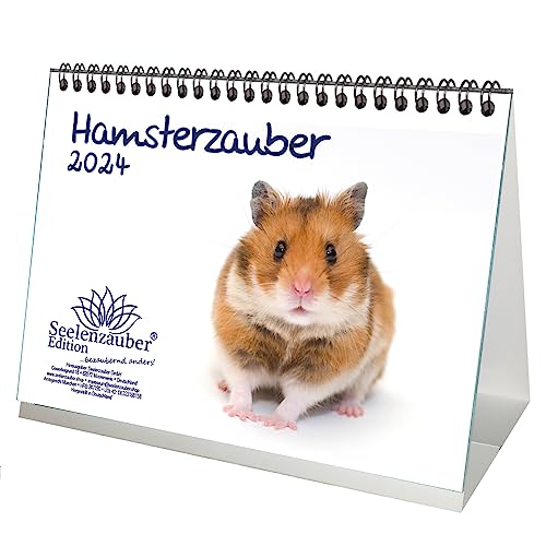 Hamsterzauber DIN A5 Tischkalender für 2024 Hamster - Geschenkset Inhalt: 1x Kalender, 1x Weihnachts- und 1x Grußkarte (insgesamt 3 Teile) von Seelenzauber