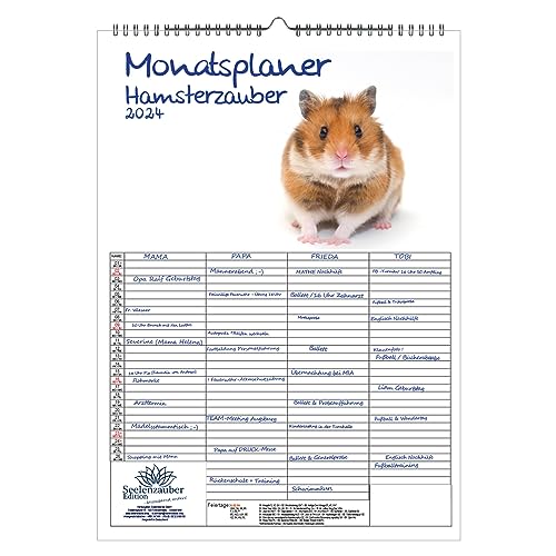 Hamsterzauber Wandplaner Familienplaner 4 Spaltenplaner A3 Kalender für 2024 Hamster - Seelenzauber von Seelenzauber