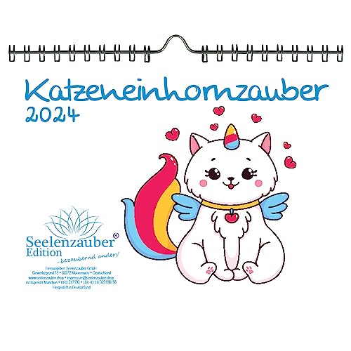 Katzeneinhornzauber DIN A5 Wandkalender für 2024 Katzen Einhorn Einhörner Katzenbabys - Seelenzauber von Seelenzauber