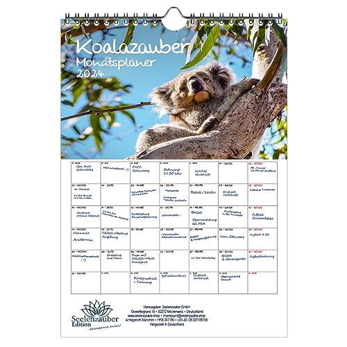 Koalazauber Planer DIN A4 Kalender für 2024 Koalabären, Koala - Geschenkset Inhalt: 1x Kalender, 1x Weihnachts- und 1x Grußkarte (insgesamt 3 Teile) von Seelenzauber