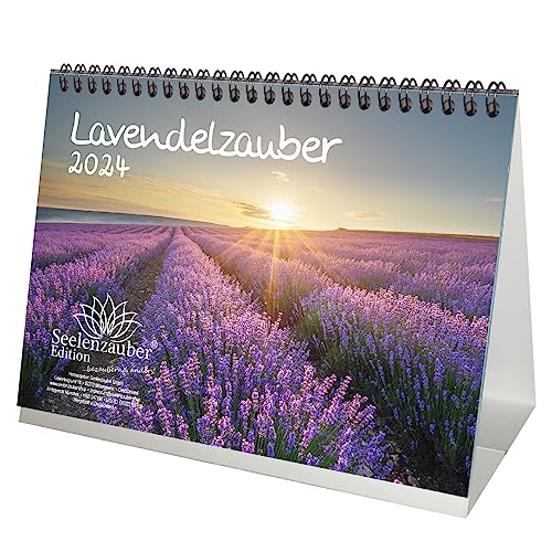 Lavendelzauber DIN A5 Tischkalender für 2024 Lavendel Provence Mediterran - Geschenkset Inhalt: 1x Kalender, 1x Weihnachtskarte (insgesamt 2 Teile) von Seelenzauber